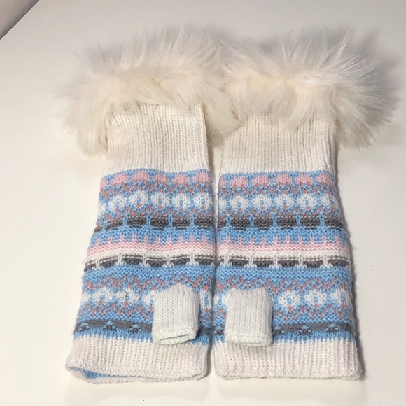 Free People Fingerless Knit Faux Fur Long Gloves - Picture 3 of 6